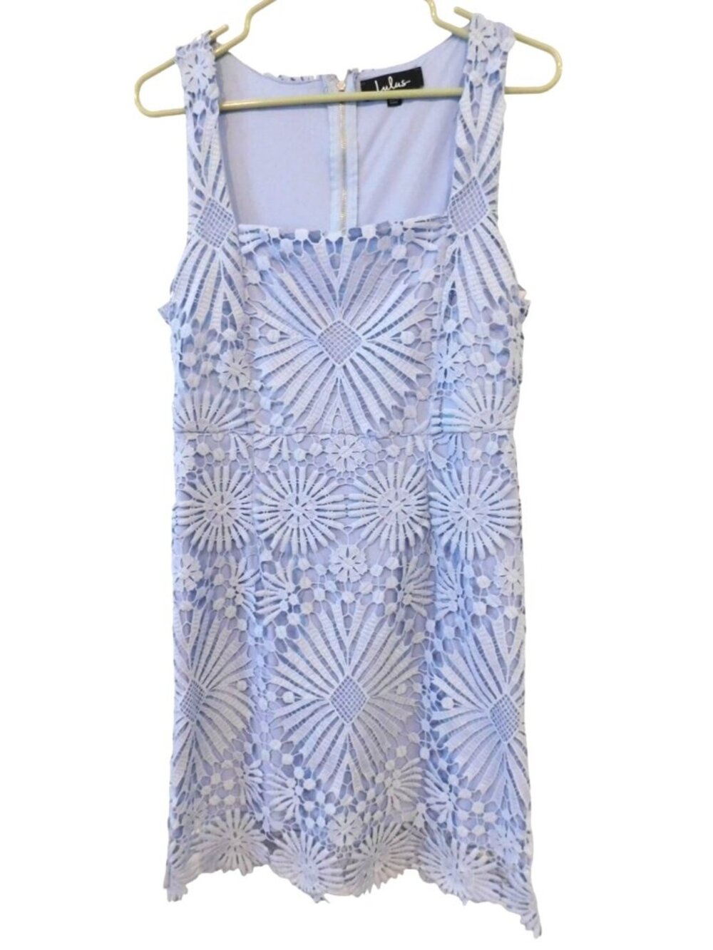Lulus Womens Sz Blue Flower Heart Strings Dress Sleeveless Scalloped Hem Elegant